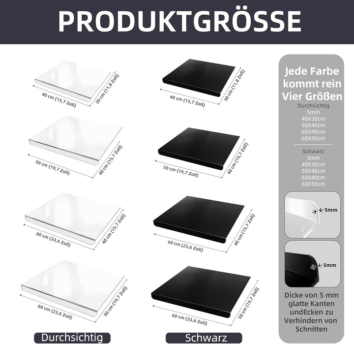 Schneidebrett aus Acryl, Schneidebrett Glas Küchenbrett Durchsichtig, Küchenschneidebrett Arbeitspla