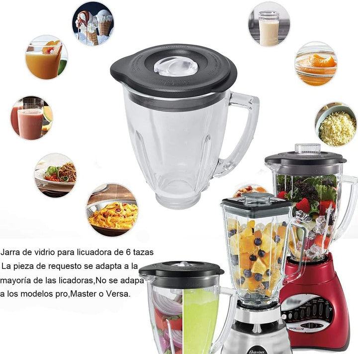 Ersatz Kompatibel mit Oster und Osterizer Standmixer, Runder Glaskrug 6 Tassen 1,5L mit Deckel Kompa