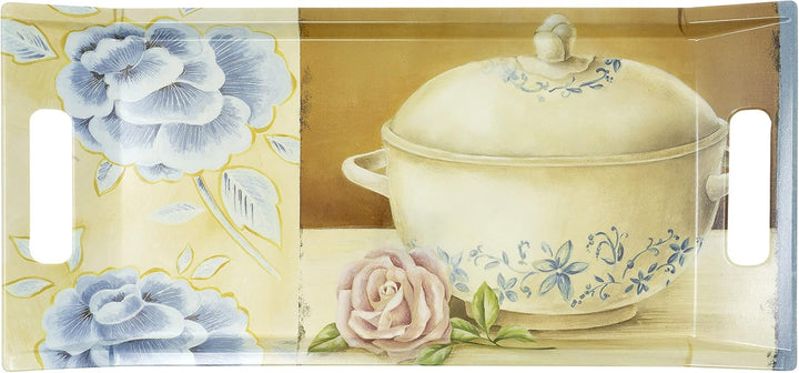 Lashuma Küchentablett gross mit Griffen, Dekotablett 38x27 cm, Tablett blau weiss Design: Kochtopf 3