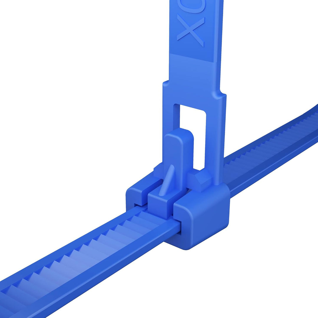 intervisio Kabelbinder Wiederverschliessbar, 540mm x 7,6mm, blau, Extra Lang, 100 Stück, Wiederlösba
