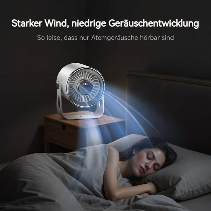 Tischventilator sehr leise mit digitalem Display, Turbo-Ventilator 100-stufig einstellbar & 135° nei