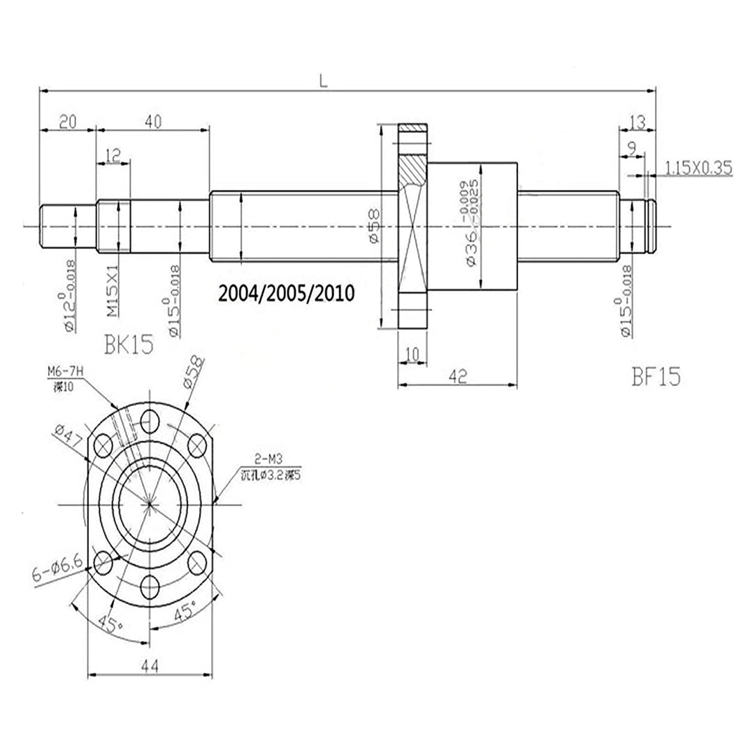 CNCMANS SFU2005 Kugelschrauben-Set SFU2005/RM2005 Kugelumlaufspindel 1000mm Gewindespindel mit BK15