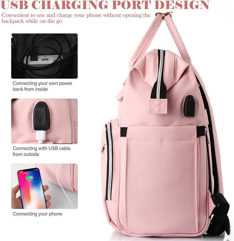 Schulrucksack Mädchen Teenager,Rucksack Schule,Schultasche Mädchen mit 15.6 Zoll Laptopfach & USB-La