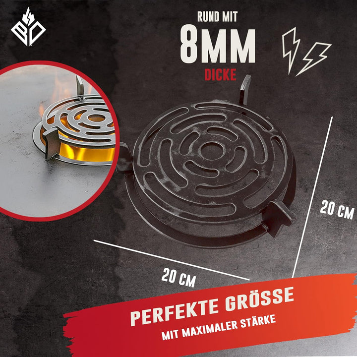 Becker Design Wok- und Pfannenhalterung mit Grillrost für Feuerplatte mit 20cm Feuerloch