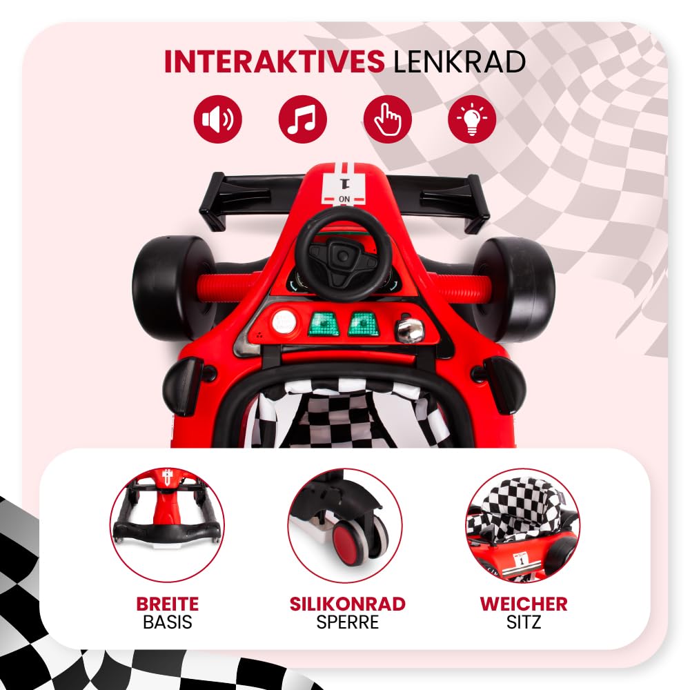 Sun Baby Lauflernhilfe Walker 3in1 mit höhenverstellbare Automotiv, Formula racing, interaktiv und f