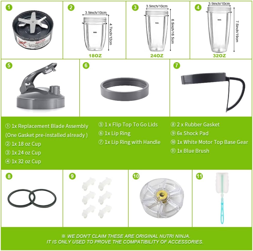 14 Stück Mixer-Ersatzteile Extraktor Klinge und Tassen für NutriBullet 600w & 900w Serie, einschlies
