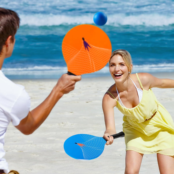 U&C Planet Beachball Set Paddle Ball Spiel Strandschlägerset aus Holz Schläger Spiel für Kinder&Fami