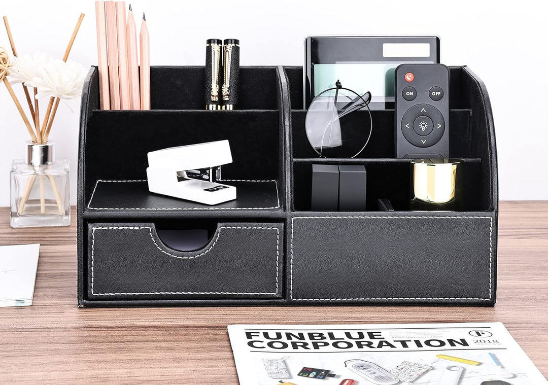 KINGFOM Büro Schreibtisch Organizer Ordnungssystem Tisch Organizer PU Leder Stiftehalter Stiftebox S