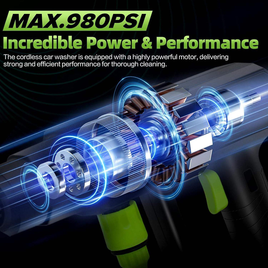 Hochdruckreiniger mit Akku, 120Bar, Kabelloser Hochdruckreiniger, 2 Akkus, 6-in-1-Multidüse und 5 m