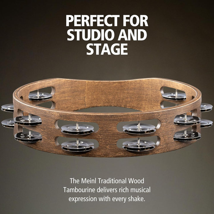 Meinl Percussion TA2WB Holz-Tambourine mit Edelstahlschellen (2-reihig, 25,4 cm (10 Zoll) Durchmesse