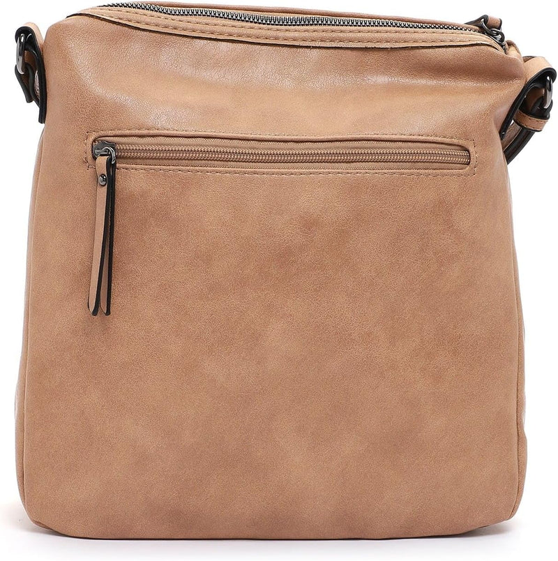 Tamaris Damen Umhängetasche Handtasche Streifendesign Logo Quaste Julina 32022, Farbe:Beige