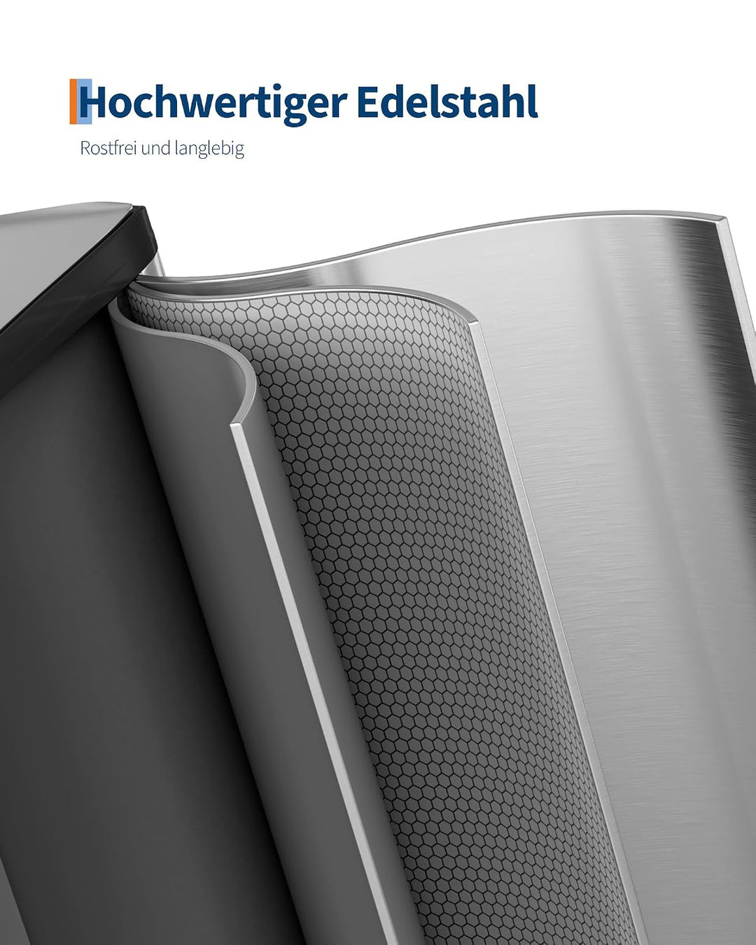 Mülleimer Küche 2 x 15 L aus Edelstahl, 2 Fächer Treteimer mit Softclose-Deckel, Abfalleimer mit Rut