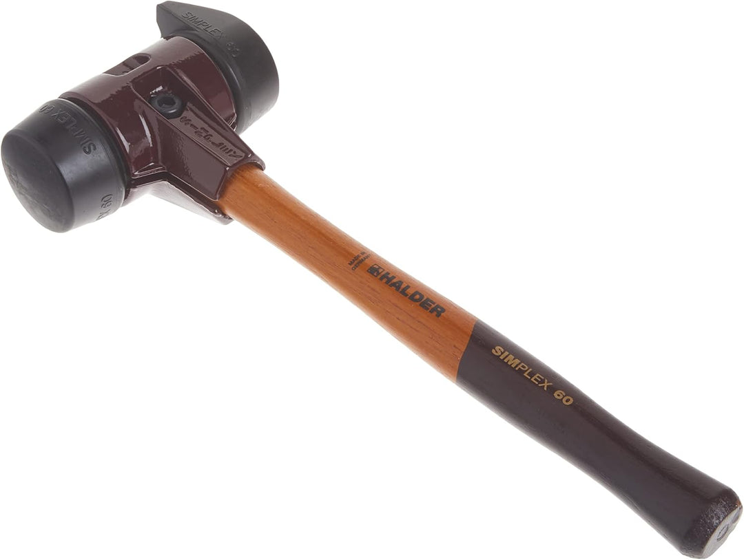 SIMPLEX-Schonhammer, Gummikomposition, mit Standfuss; mit Tempergussgehäuse und hochwertigem Holzsti