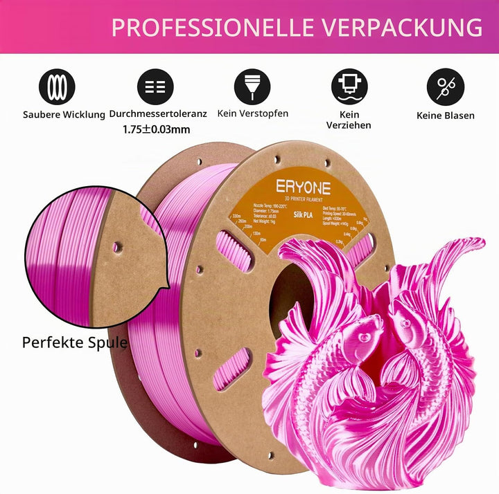 ERYONE Silk PLA Filament 1.75 mm, 3D Drucker Filament PLA Silk,+/- 0.03 mm, 1 kg/Spule, Seiden PLA A