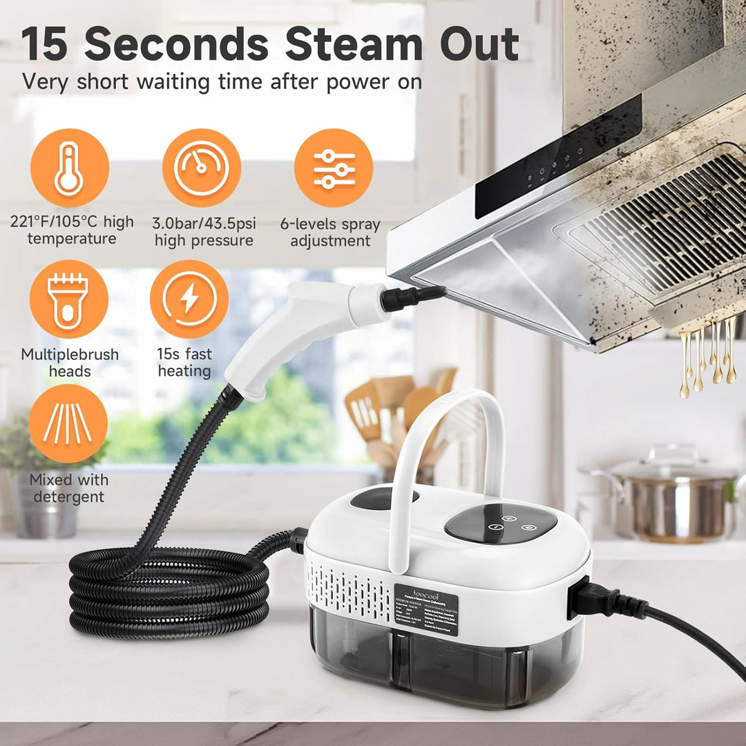 Dampfreiniger, 2500W Tragbarer Dampfreiniger Handgerät, 1100ML Grossem Wassertank, mit 6 Geschwindig
