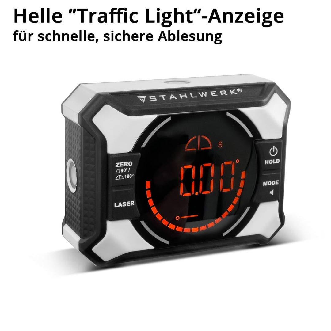 STAHLWERK Digitales Laser-Winkelmessgerät DAG-360 ST – Digitaler Winkelmesser und Level-Box, Wasserw