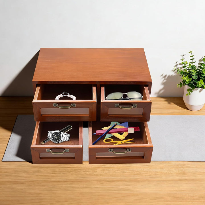 Holz Schubladenbox, Aufbewahrungschrank mit 4 Schubladen, Holz Schubladenschrank, Desktop-Organisato
