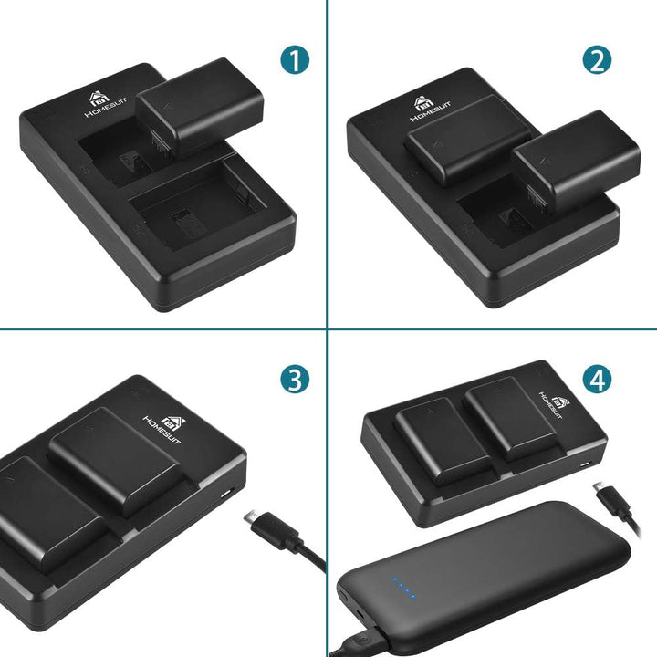Homesuit NP-FW50 Akku und USB Dual Ladegerät Kit für Sony ZV-E10, A6000-Akkus, A6500, A6300, A7II, A