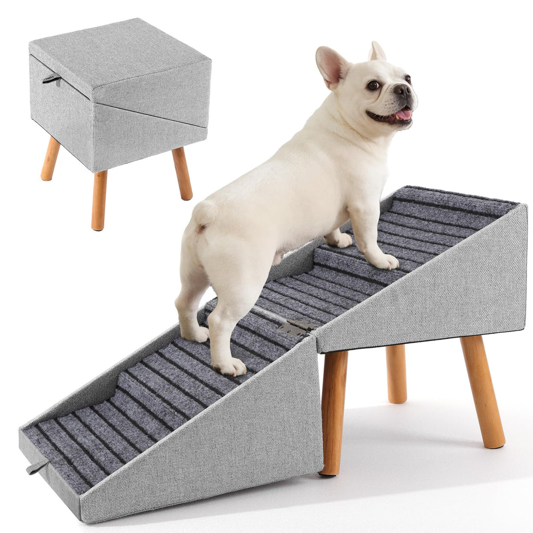 Hunde Treppe für kleine Hunde und Katzen für Couch und Bett, Klappbare 2-in-1 Holz Haustier Schritte