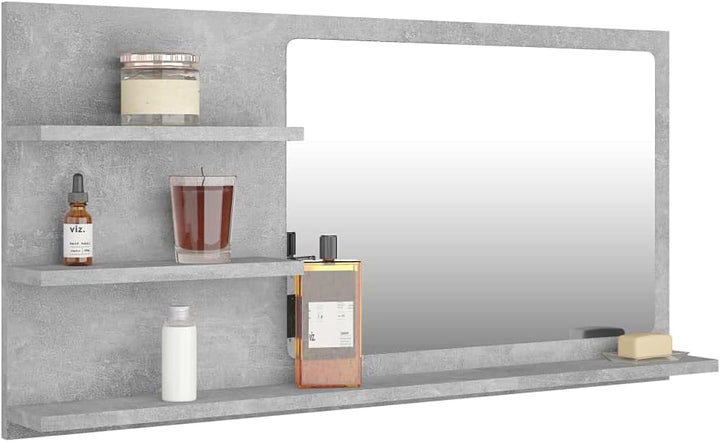homiuse 90x10,5x45 cm Badspiegel Spiegel mit 3 Regale Rechteckiger Wandspiegel Mirror Badezimmerspie
