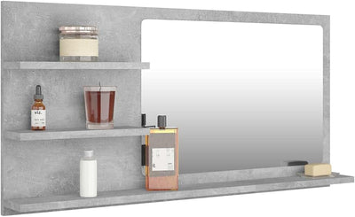homiuse 90x10,5x45 cm Badspiegel Spiegel mit 3 Regale Rechteckiger Wandspiegel Mirror Badezimmerspie