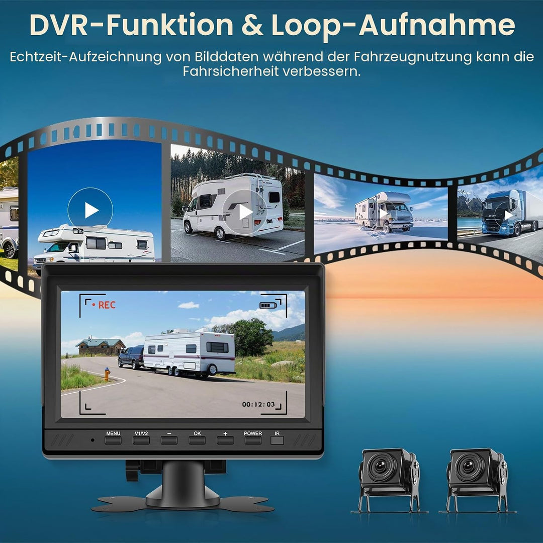 Hodozzy Rückfahrkamera Set mit 7 Zoll HD Monitor, 2 * Kameras Wasserdichtes Super Nachtsicht, Rückfa
