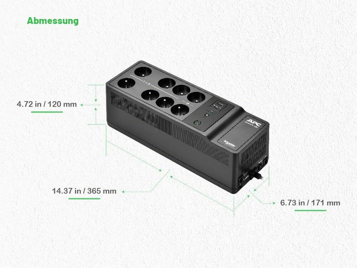 APC UPS für Zuhause, 1050VA UPS Batterie-Backup mit AVR, 8X Schuko CEE 7/3 Steckdosen, (2) USB-Ladea