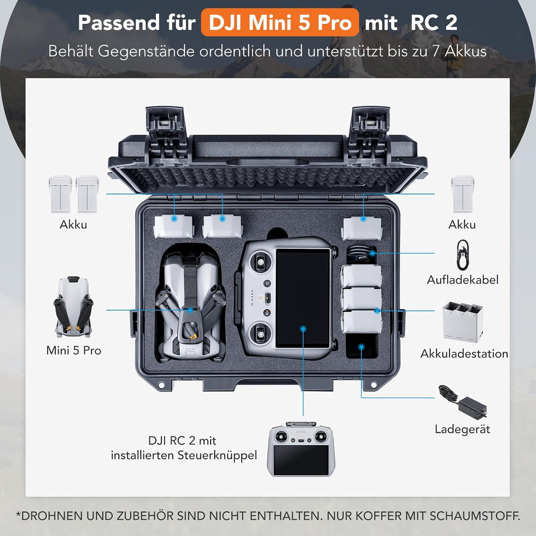 Lykus Titan MM510 Wasserdicht Tasche/Koffer/Case für DJI Mini 5 Pro und RC2/RC-N3,Unterstützt 7 Akku