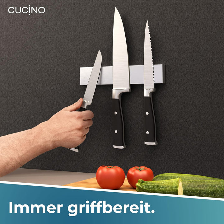 Cucino Magnetleiste Messer mit extra starkem Magnet - Vergleichssieger 2022 - Einfache Montage mit 3