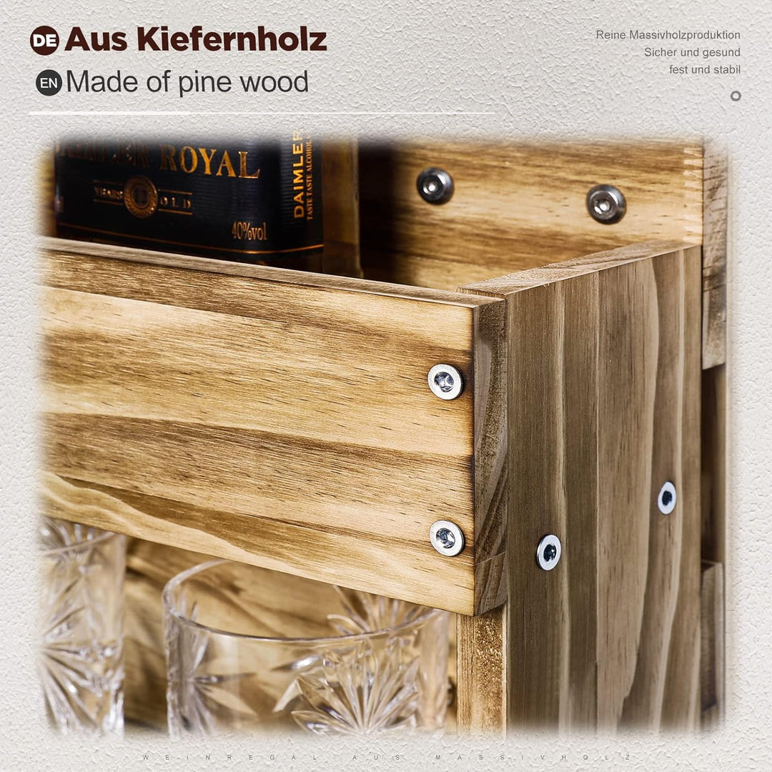Yorbay Weinregal Palette beflammt Holz, Wandbar mit 4 Getränkespender Wand Flaschenhalter Flaschenha