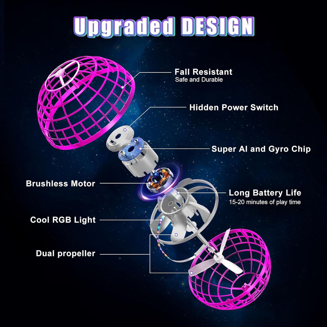 Fliegender Ball 2025, Flying Balls mit Led-Beleuchtung, Orbi Drohne Orbit Ball Hover Spinner Toy Ges