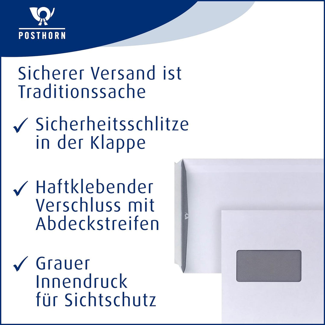 POSTHORN Versandtasche C5 (500 Stück), haftklebende Versandtaschen, 229 x 162 mm, 90g/m² &amp; Versandta