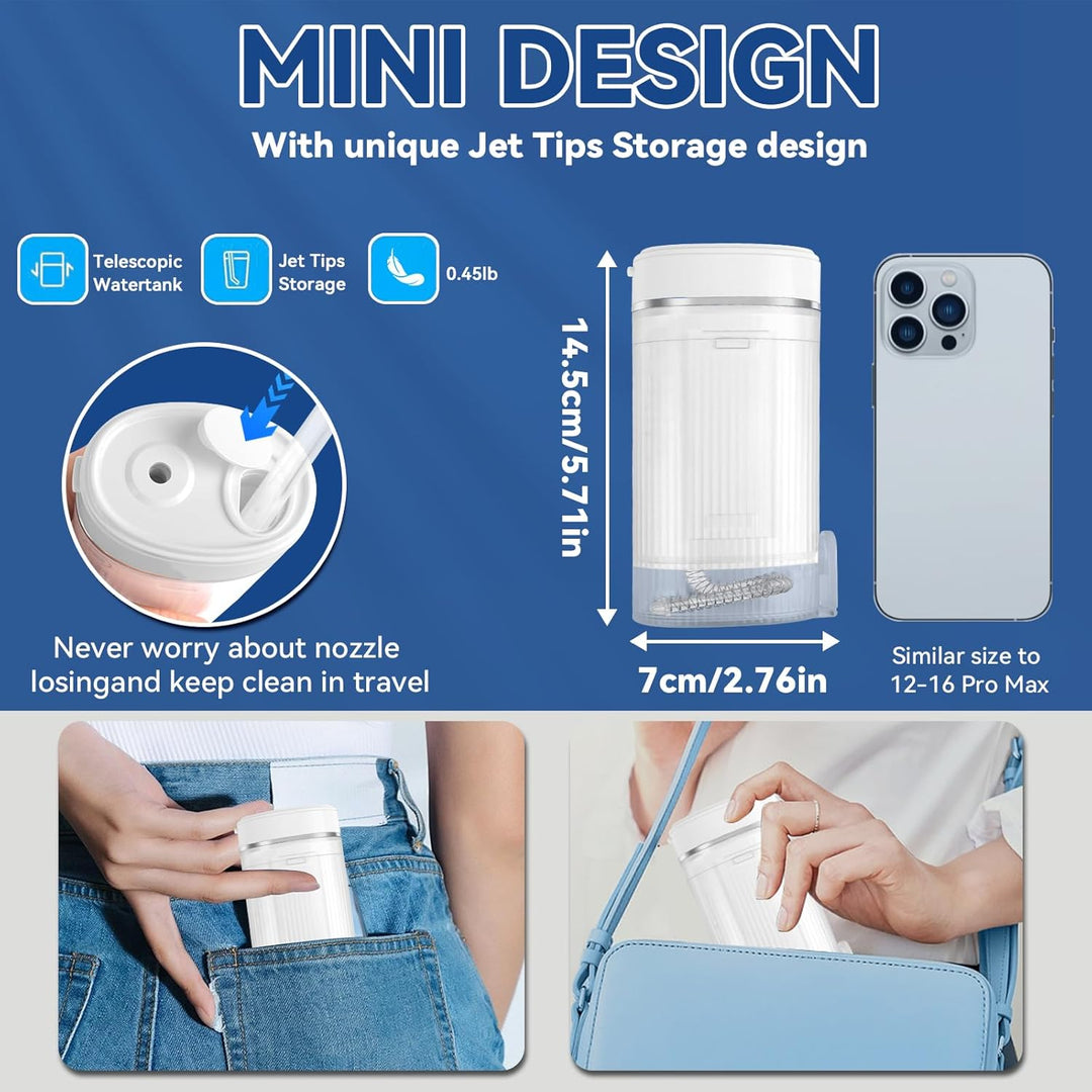 Munddusche Tragbar, Drahtlose Elektrische Munddusche mit 4 Modis und 4 Wechseldüsen, 160 ml Ausziehb