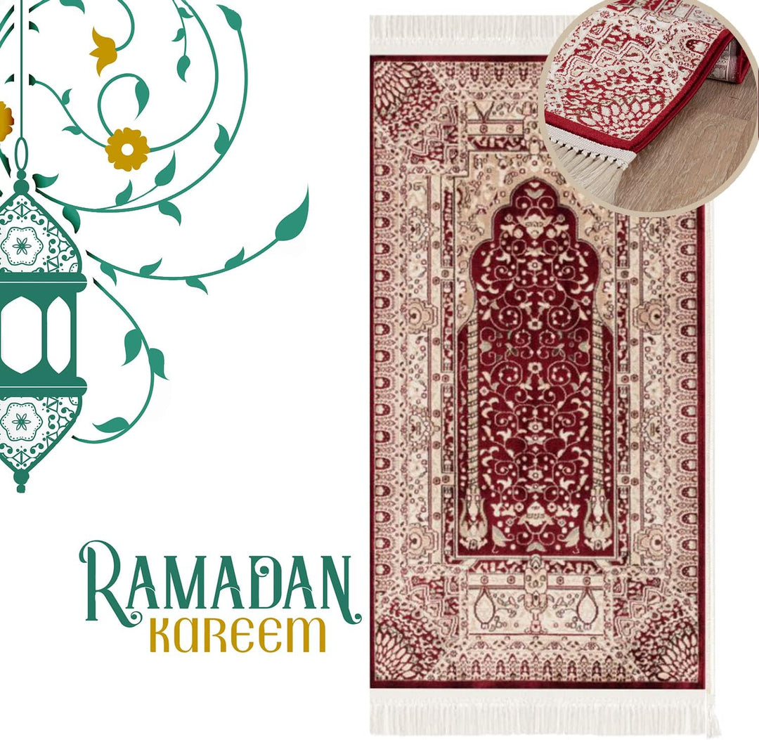 payé Teppich Gebetsteppich - Läufer Seccade Namaz - 70x125cm - Bordeaux - mit Fransen Islam Weich Wo