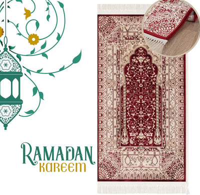 payé Teppich Gebetsteppich - Läufer Seccade Namaz - 70x125cm - Bordeaux - mit Fransen Islam Weich Wo