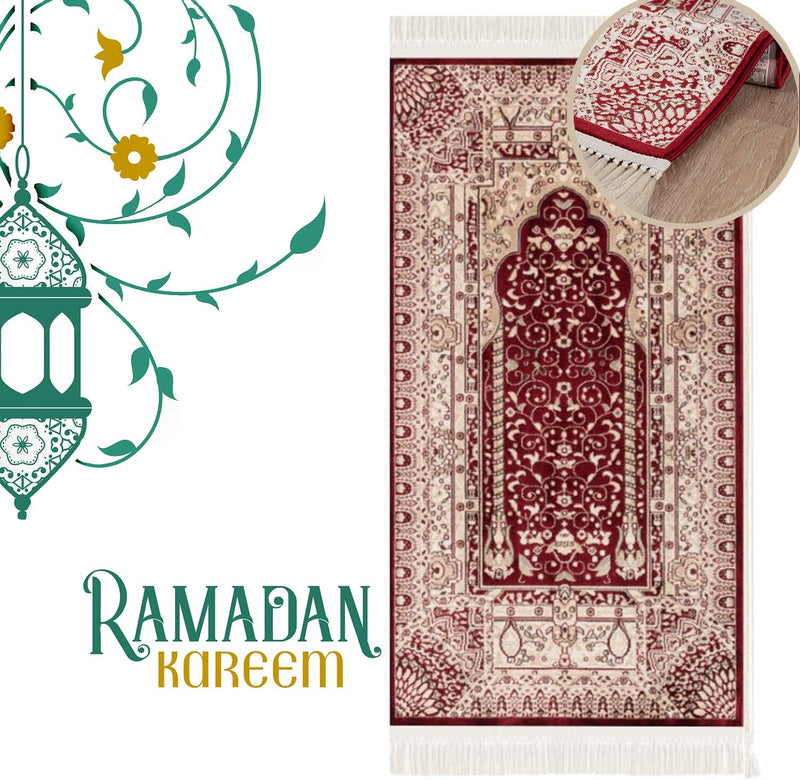 payé Teppich Gebetsteppich - Läufer Seccade Namaz - 70x125cm - Bordeaux - mit Fransen Islam Weich Wo