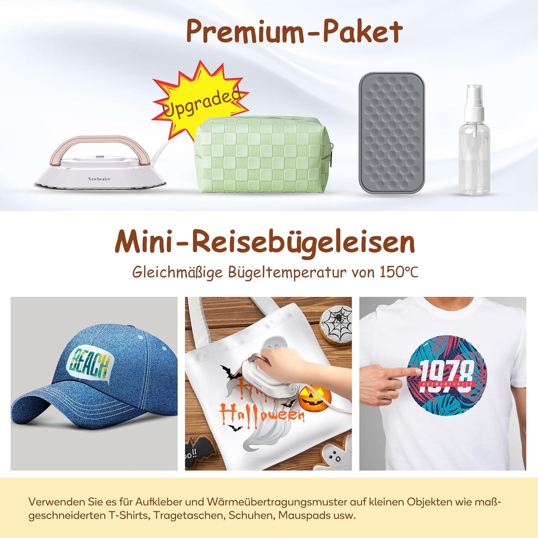 Newbealer Mini Reisebügeleisen mit Universalspannung 100-240V, Kompaktes Bügeleisen für Kleidung (ke