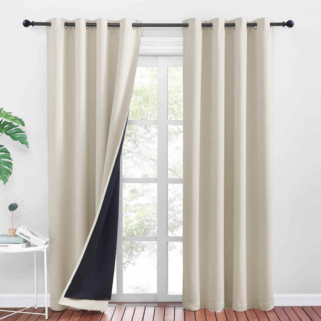 PONY DANCE Blickdichte Gardinen Beige 2er Set H 240 x B 140 cm Verdunklungsvorhänge Ösen Thermo Vorh