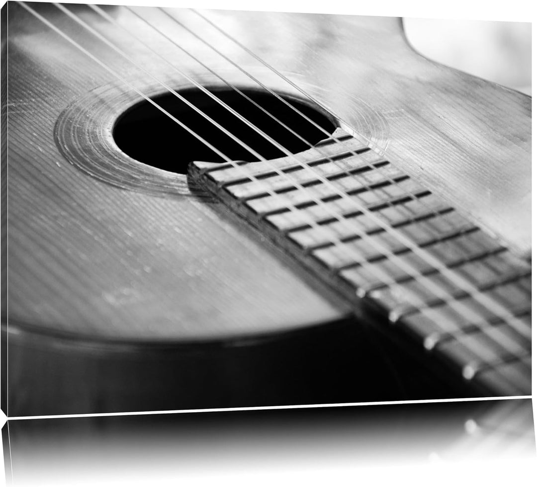 Pixxprint Gitarrensaiten am Schallloch auf Leinwand, XXL riesige Bilder fertig gerahmt mit Keilrahme