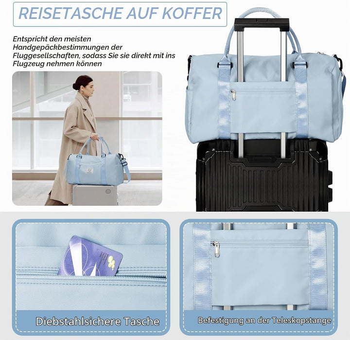 HYC00 Sport Duffel Bag Damen,Handgepäck 45x36x20 für Ryanair Cabin Bags Sporttasche mit Nassfach &amp; S