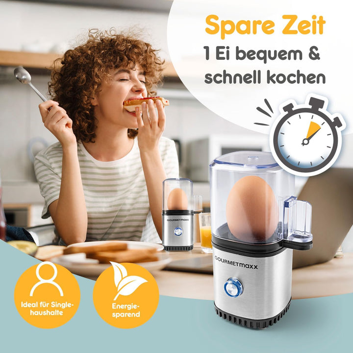 GOURMETmaxx Eierkocher für 1 Ei | Elektrischer, energiesparsamer Egg Cooker mit einfacher Bedienung