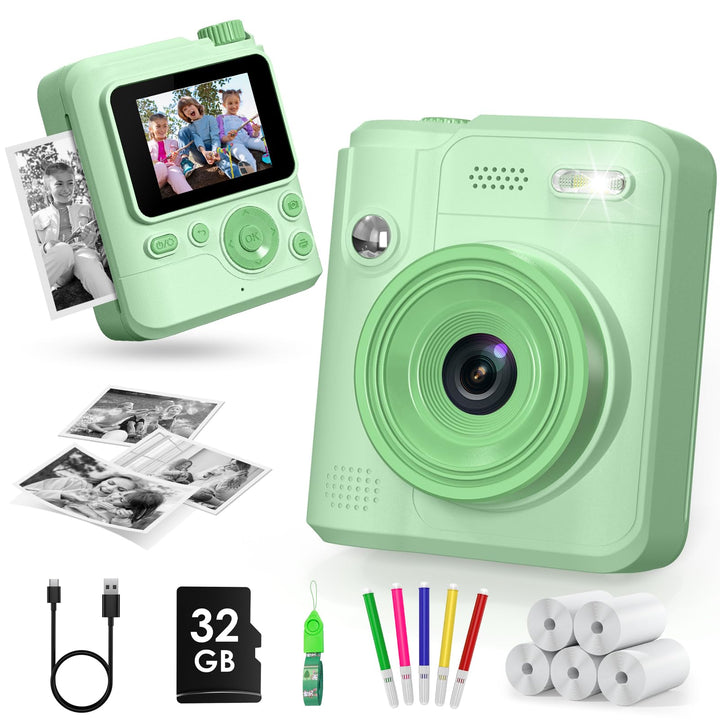 Gofunly Sofortbildkamera Kinder, 1080P HD Kinderkamera Sofortbildkamera mit 32GB Karte & DruckerPapi