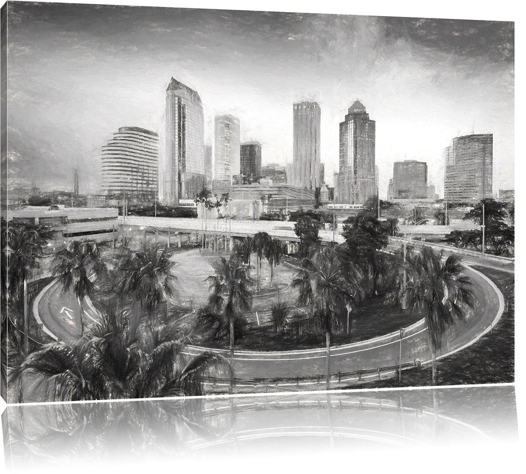 Pixxprint Skyline in den USA Kunst als Leinwandbild/Grösse: 100x70 / Wandbild/Kunstdruck/fertig besp