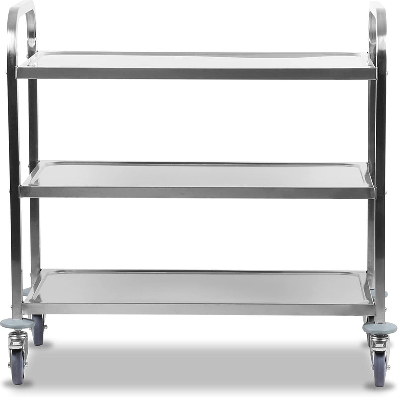 Mahlzeit Edelstahl Servierwagen mit 3 Etagen | 101,5 x 95 x 48,5 cm | Servicewagen mit Rollen und Fe
