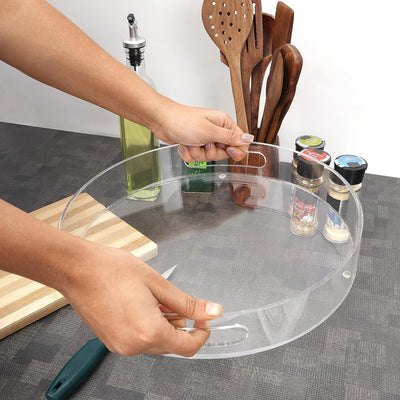 Kurtzy Transparentes Rundes Serviertablett Kunststoff mit Griffen - 30 cm Durchmesser - Extra Grosse