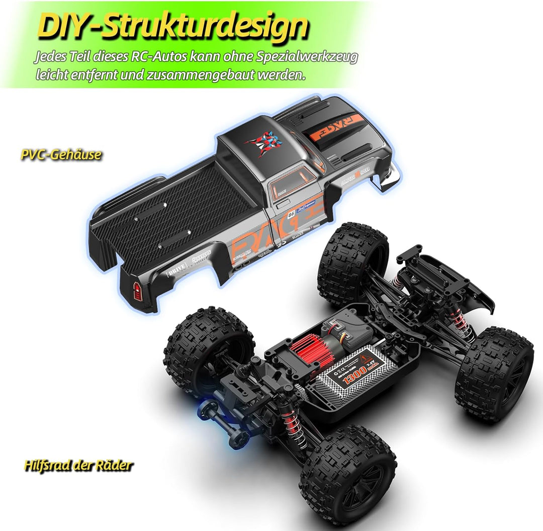 dexinco Ferngesteuertes Auto, 1:16 RC Auto, 4WD 40km/h Hobby Offroad Monster RC Truck, All Terrain W