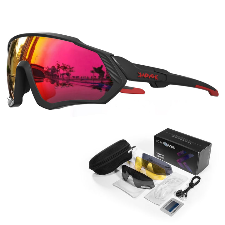 KAPVOE Polarisiert Fahrradbrille mit 1 Linse oder 5 austauschbare Linse TR90 Rahmen für Herren Damen