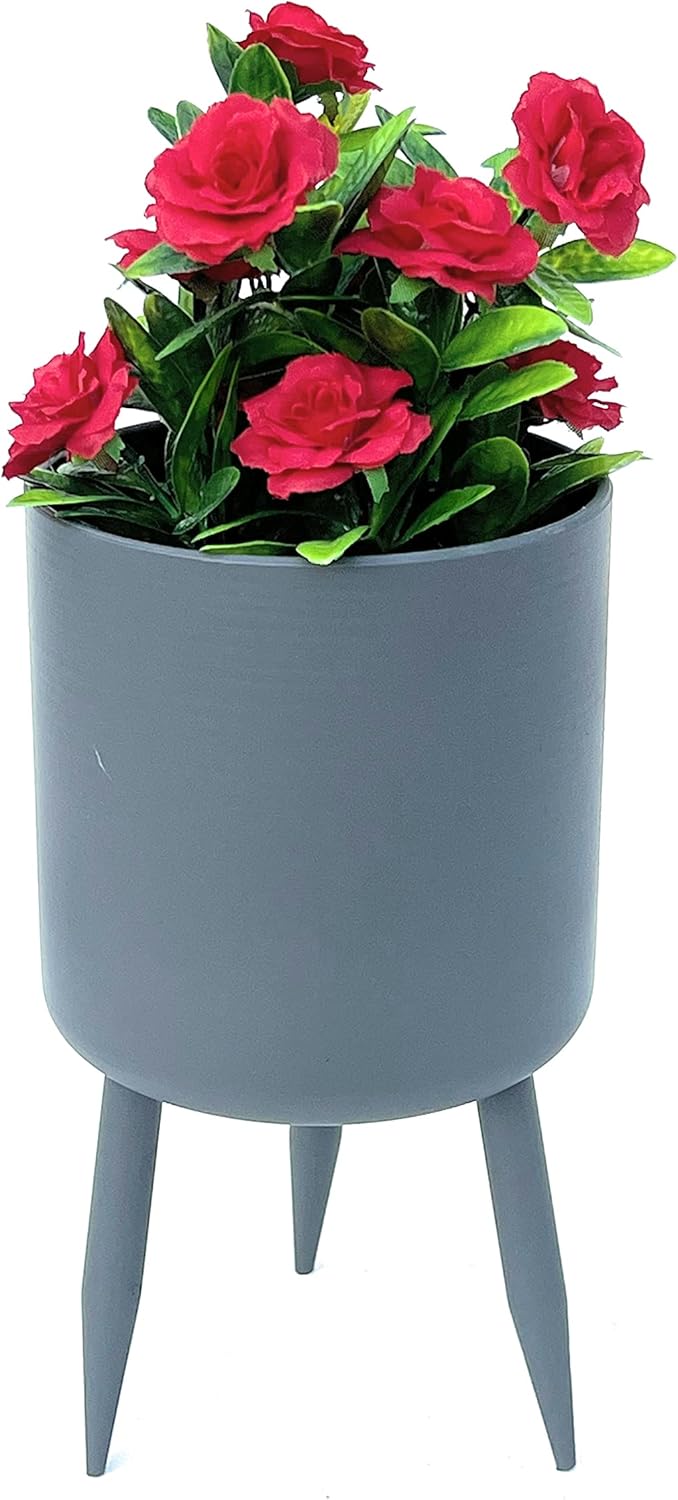 DanDiBo Blumentopf mit Füssen Pflanztopf Blumenkübel mit Beinen Metall Grau 27 cm 96260 L Modern Pfl