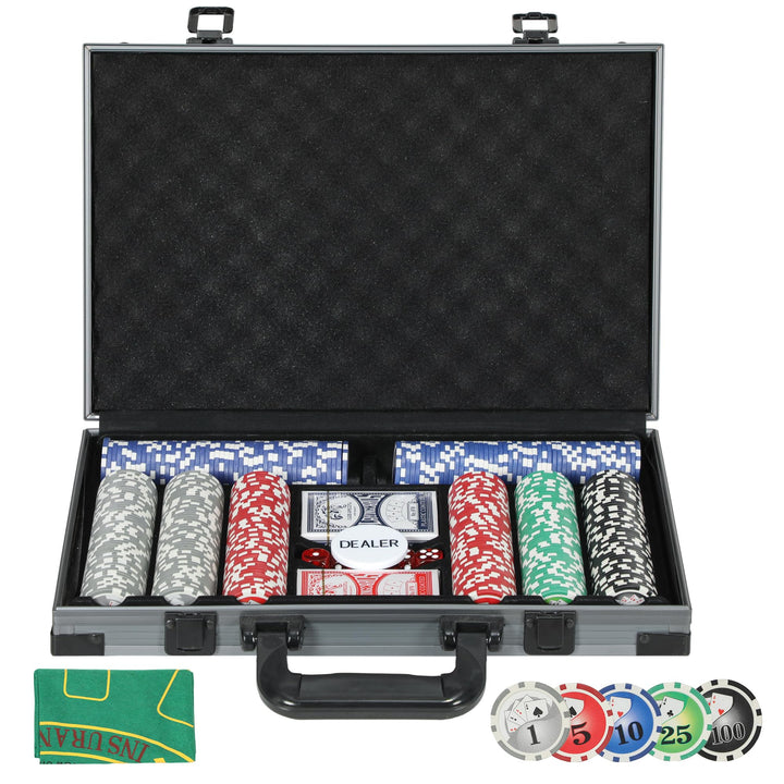 SPORTNOW Pokerkoffer Pokerset, Poker Komplett Set mit 400 Chips, 11,5 Gramm, 2 Kartendecks, 5 Würfel