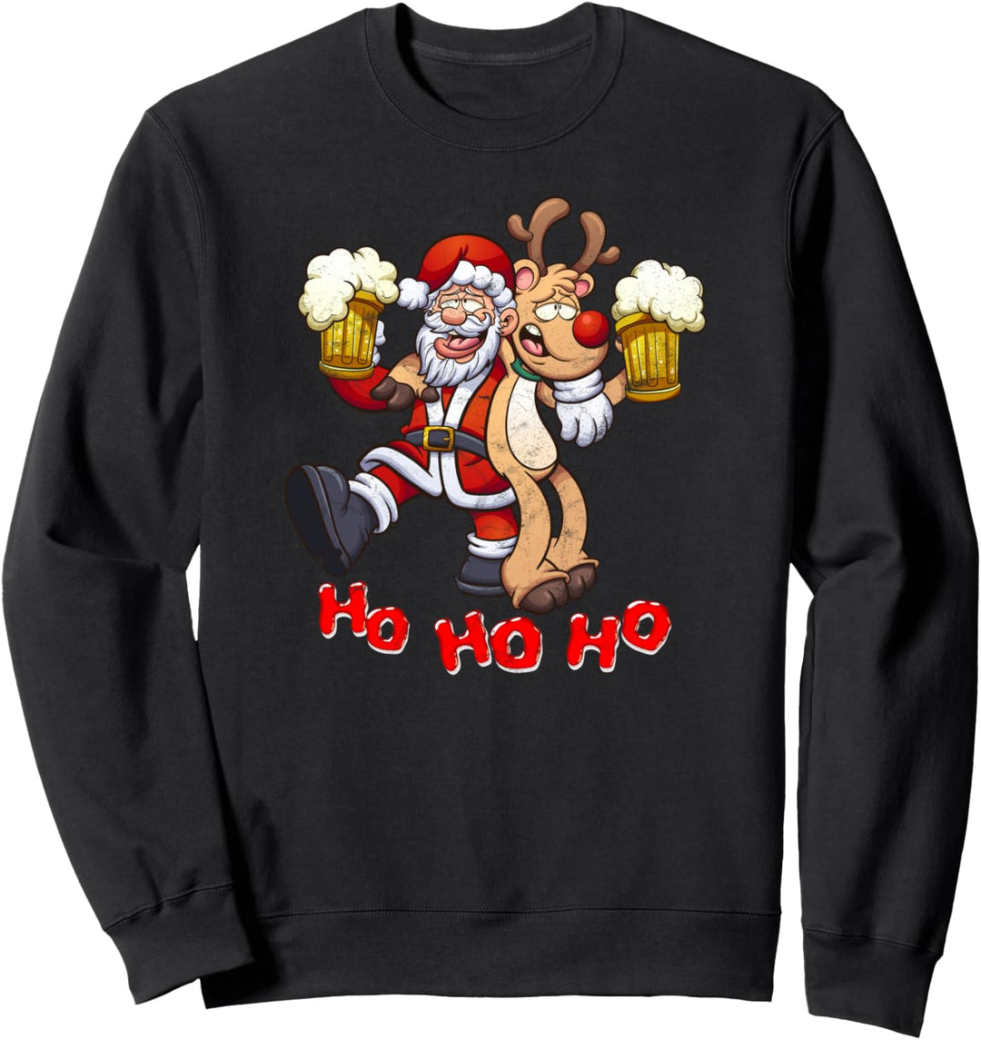 Betrunkener Weihnachtsmann mit Rudolf dem Rentier - Xmas Sweatshirt